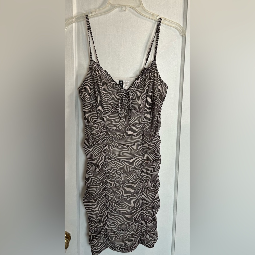 H & M Divided Size Med Slinky Black Striped Dress Sheer With Lining